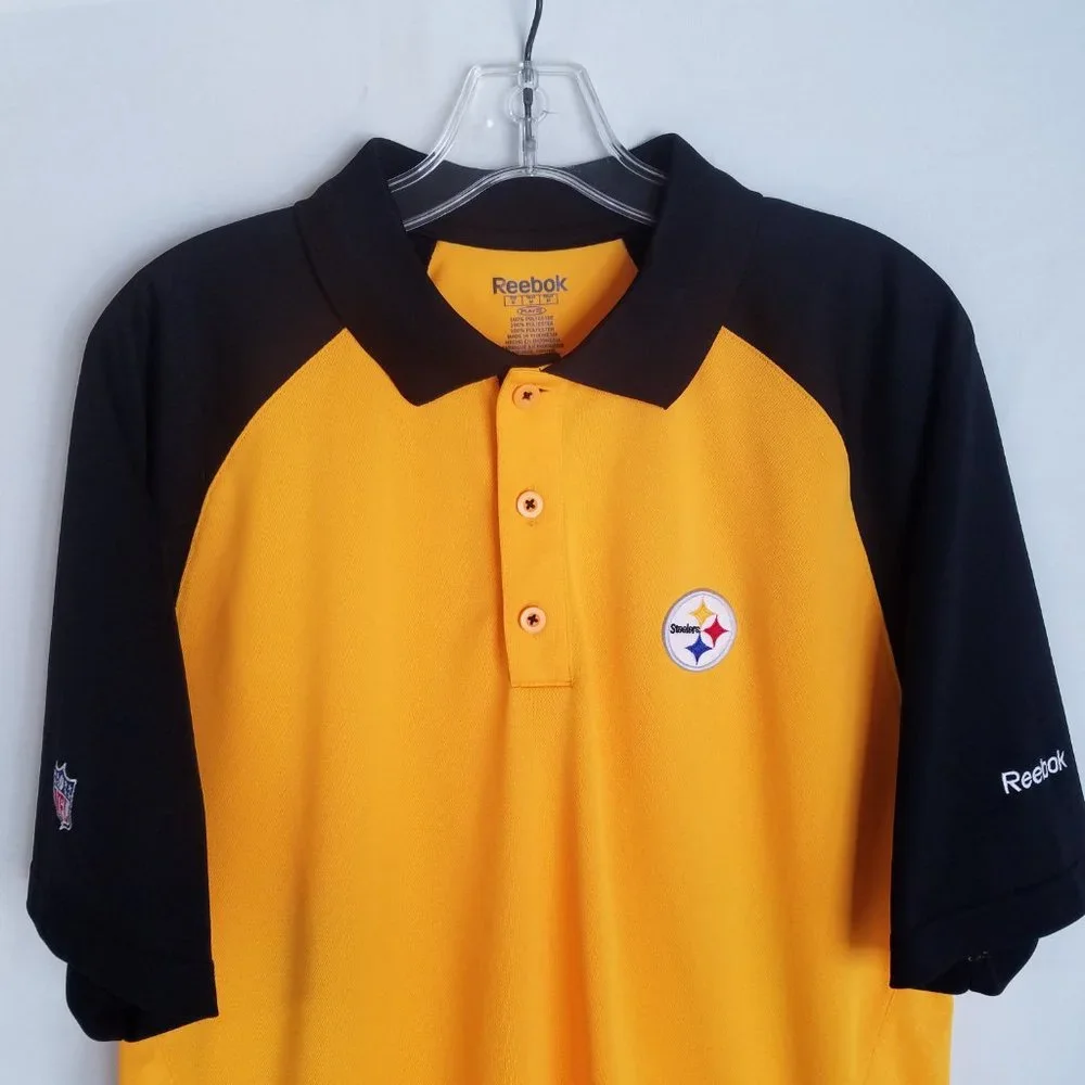 Pittsburgh Steelers Reebok Play Dry Polyester Polo Golf Shirt‎ Mens Size Medium